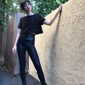 Black Shimmer Urmoda Crop Top from LF Stores
